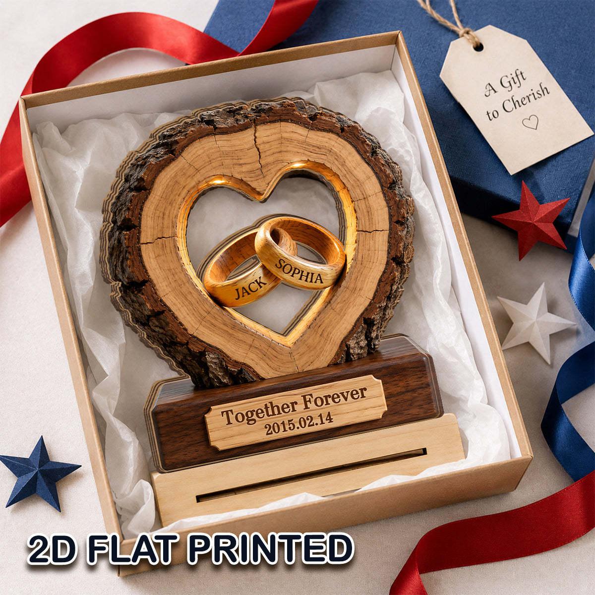 Together Forever Couple Anniversary 2D Flat Plaque - Personalized 2-Layered Wooden Plaque - Heartfelt Gift for Her, for Him