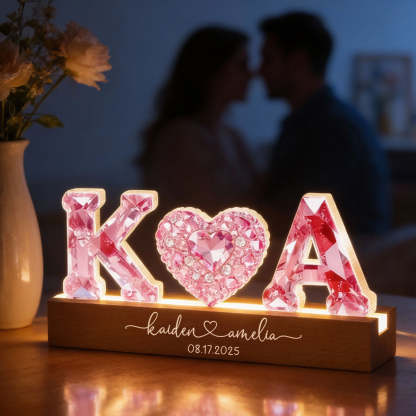 Couple Love Initial - Personalized Acrylic Block LED Night Light - Sentimental Anniversary, Valentine's Day Gift for her, for him