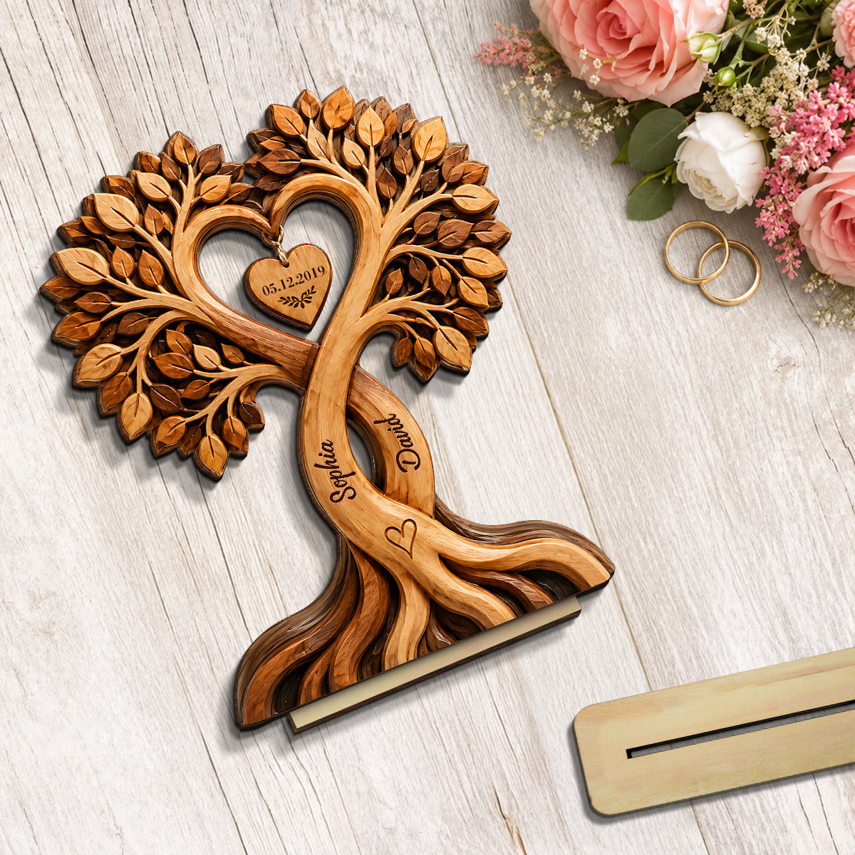 Personalized Couple Heart Tree Plaque – Custom Names & Anniversary Date Keepsake Gift