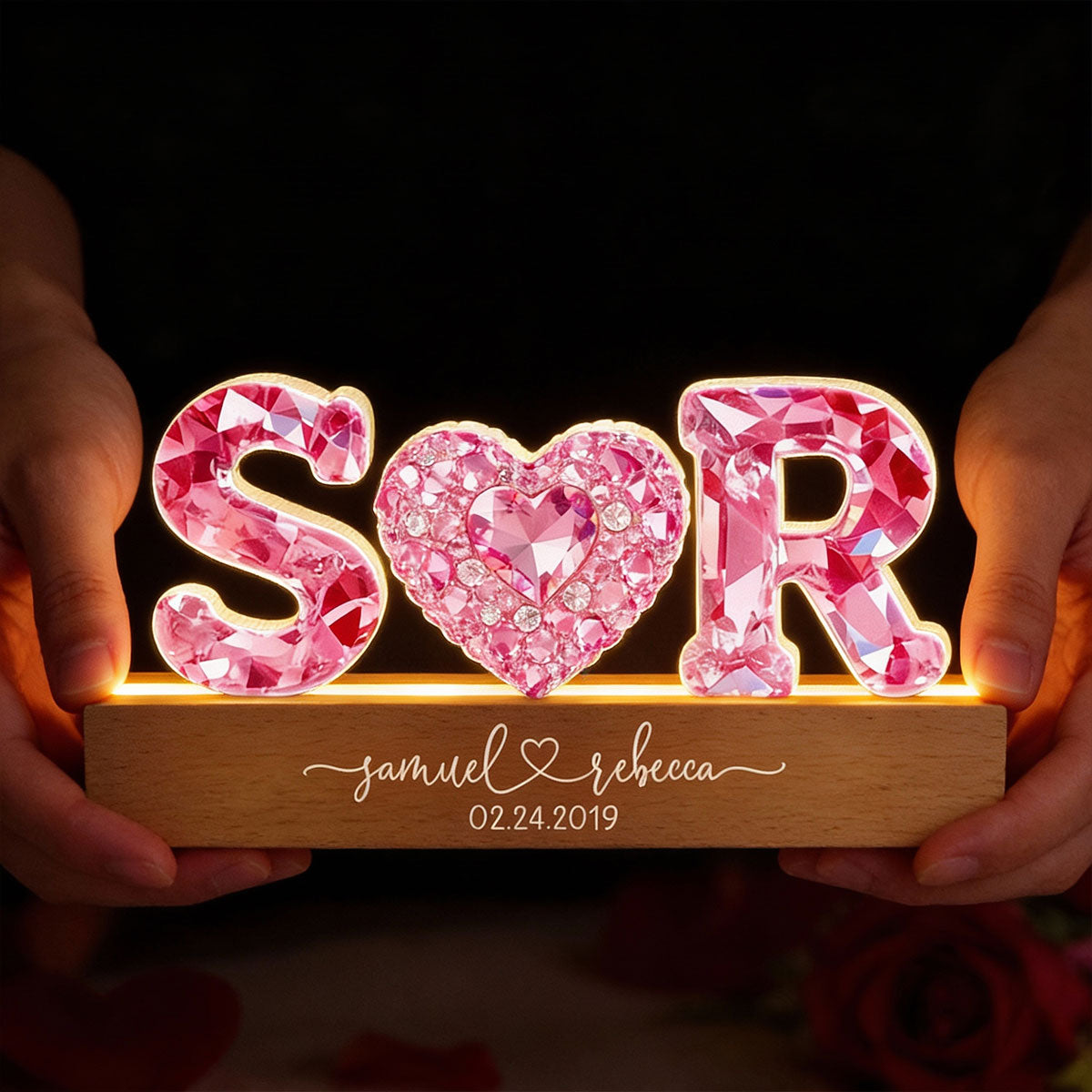 Couple Love Initial - Personalized Acrylic Block LED Night Light - Sentimental Anniversary, Valentine's Day Gift for her, for him