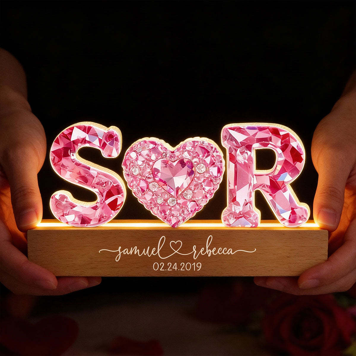 Couple Love Initial - Personalized Acrylic Block LED Night Light - Sentimental Anniversary, Valentine's Day Gift for her, for him