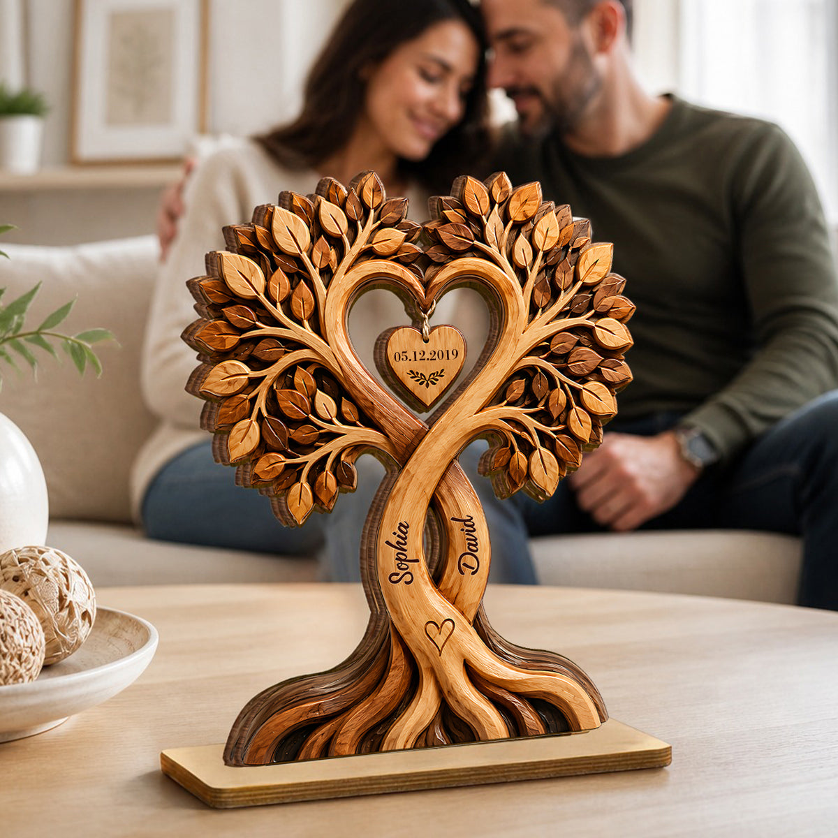 Personalized Couple Heart Tree Plaque – Custom Names & Anniversary Date Keepsake Gift