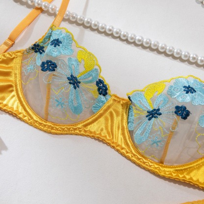  Golden Bloom Embroidered Lingerie Set