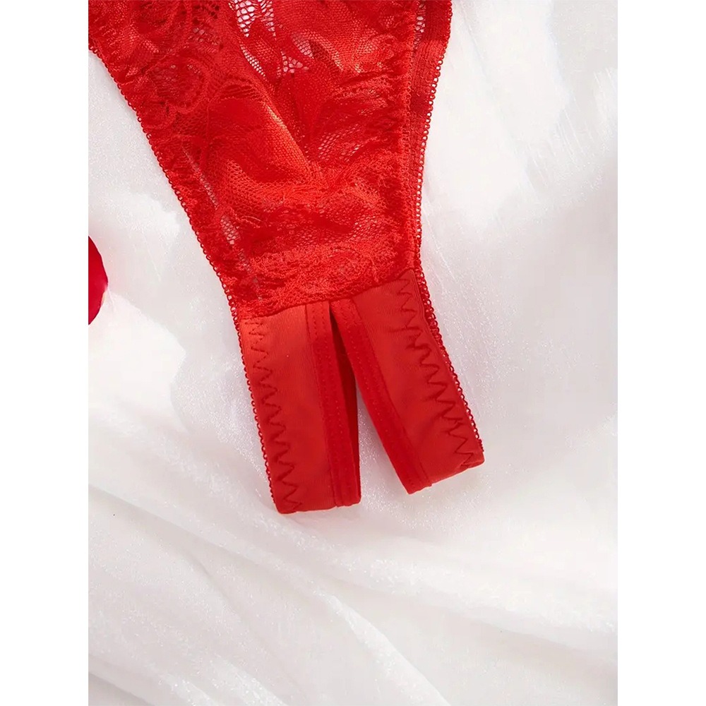 Plus Size Red Open Cup Lace Lingerie Bra & Thong Set-SexBodyShop