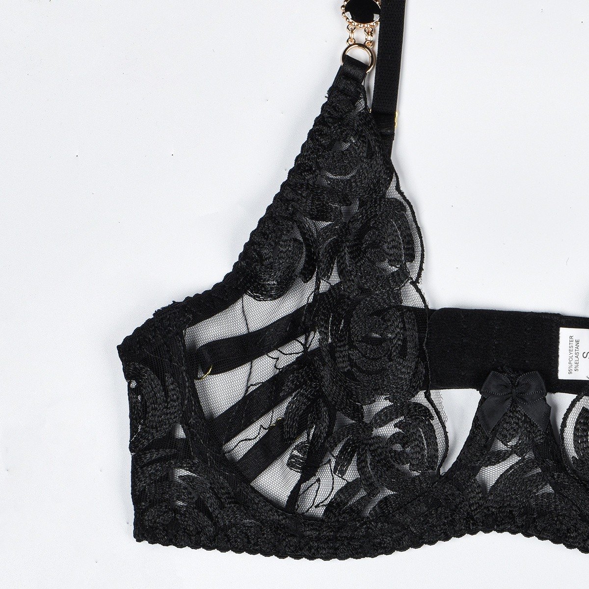 Black Lace Lingerie Embroidered Bra&Garted Set-SexBodyShop