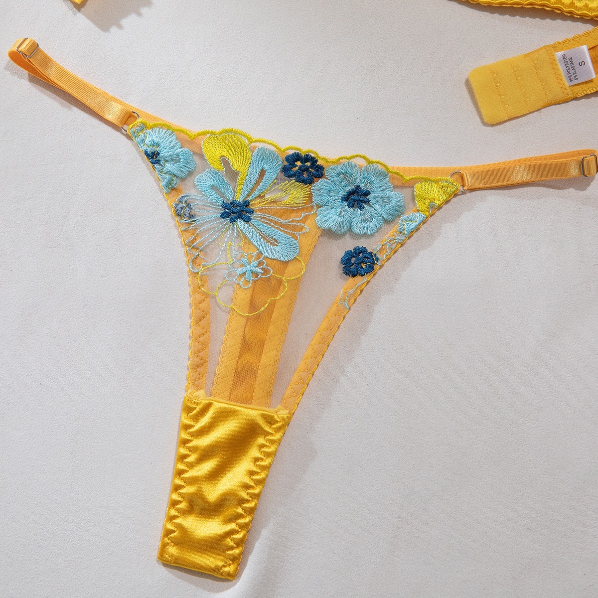  Golden Bloom Embroidered Lingerie Set