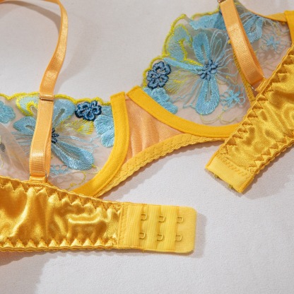  Golden Bloom Embroidered Lingerie Set