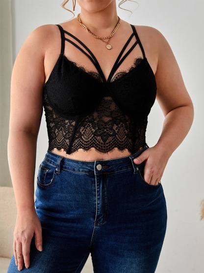 Plus Size Black Seductive Lace Lingerie Cami-SexBodyShop