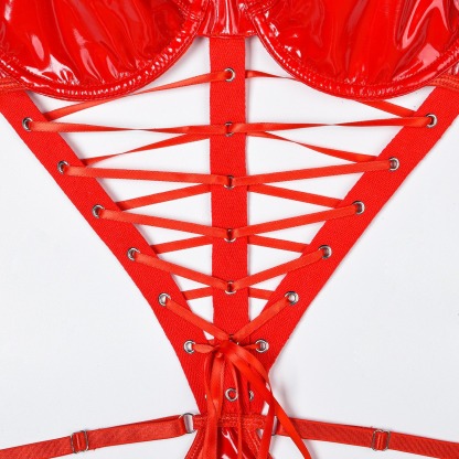 Hot Red  PU Vinyl Studded strappy Teddy-SexBodyShop
