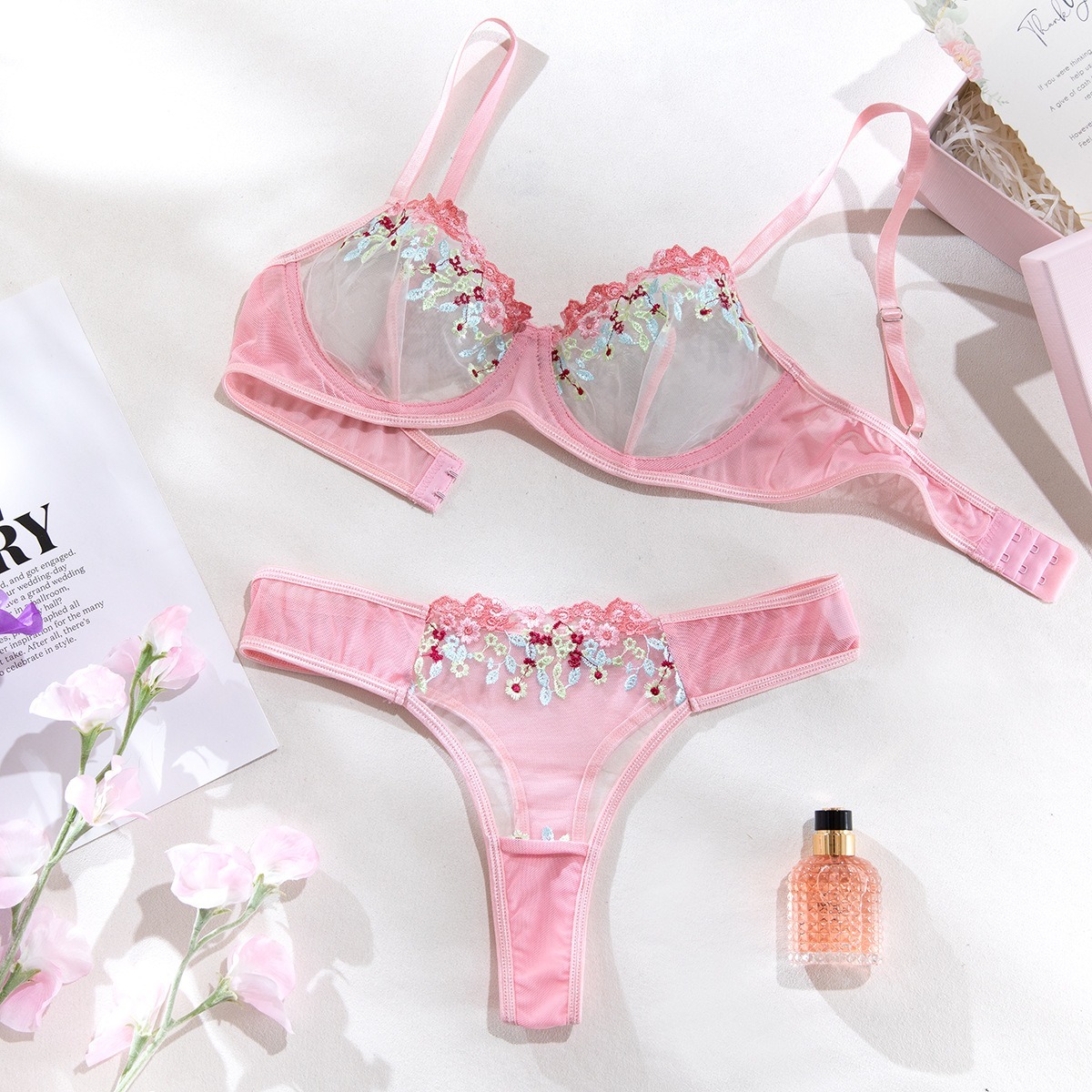 Pink Blossom Floral Lingerie Set-VibeCloset