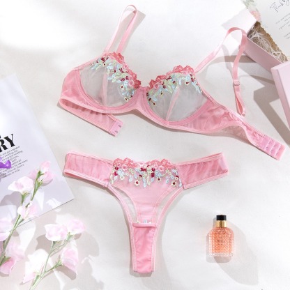 Pink Blossom Floral Lingerie Set-VibeCloset