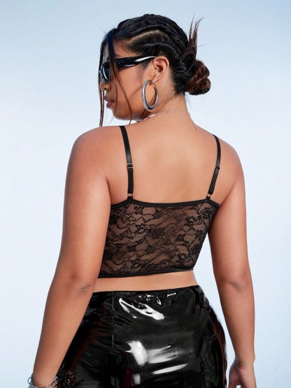 Plus Size Black Lace Lingerie Camisoles-SexBodyShop
