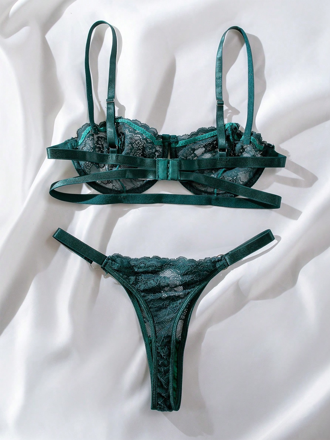 Black&Green Lace Lingerie See-Through Bra & Thong Set-SexBodyShop