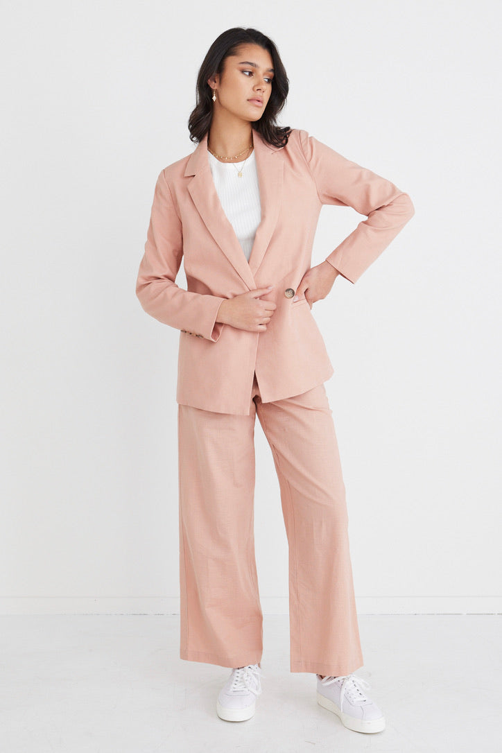 Constant Blush Linen Blazer-VibeCloset