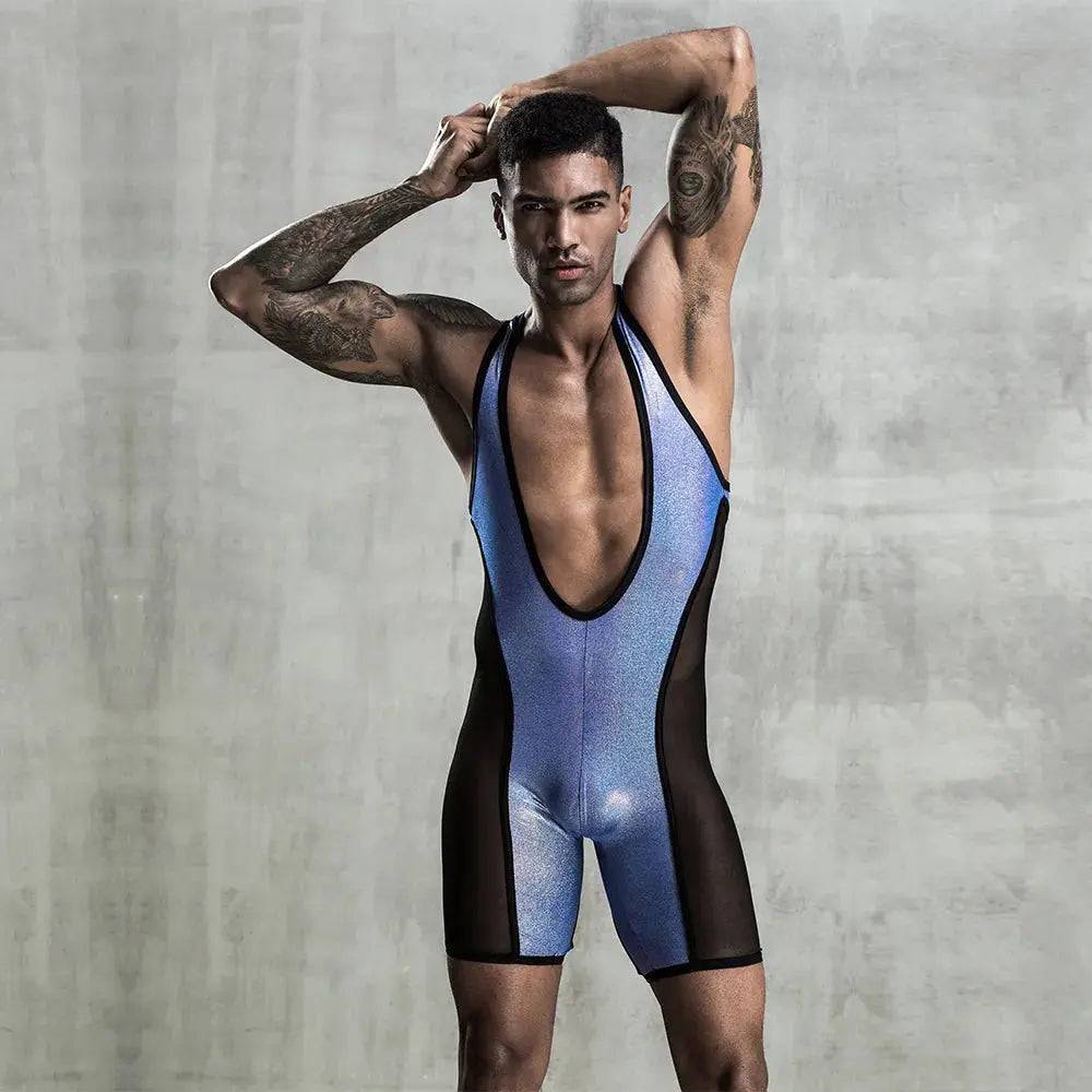 Men's Blue Passionate Mesh Tank Top-SexBodyShop