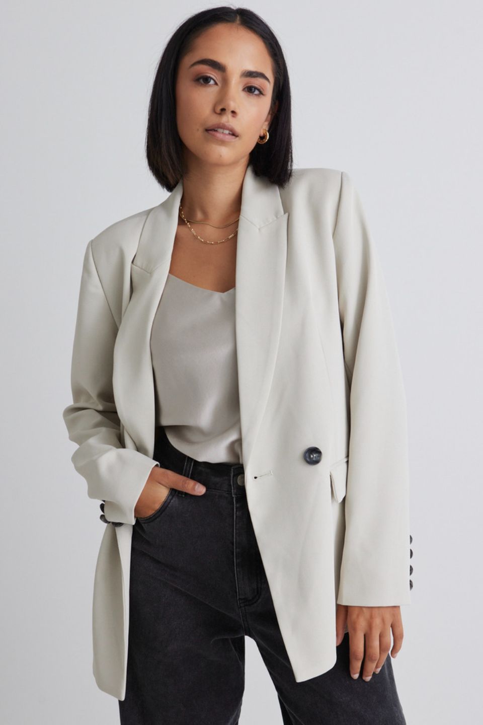 Cooper Cloud Textured Crepe Boyfriend Semi Fitted Blazer-VibeCloset