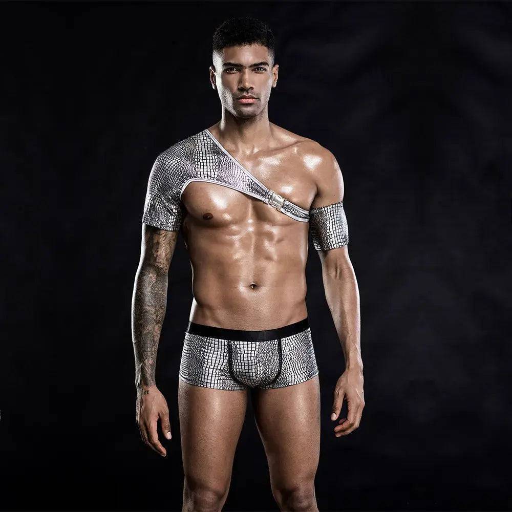 Men's White Snakeskin Harness&Boxers-SexBodyShop