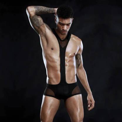 Men's Black See Through Spandex Master Singlet-SexBodyShop