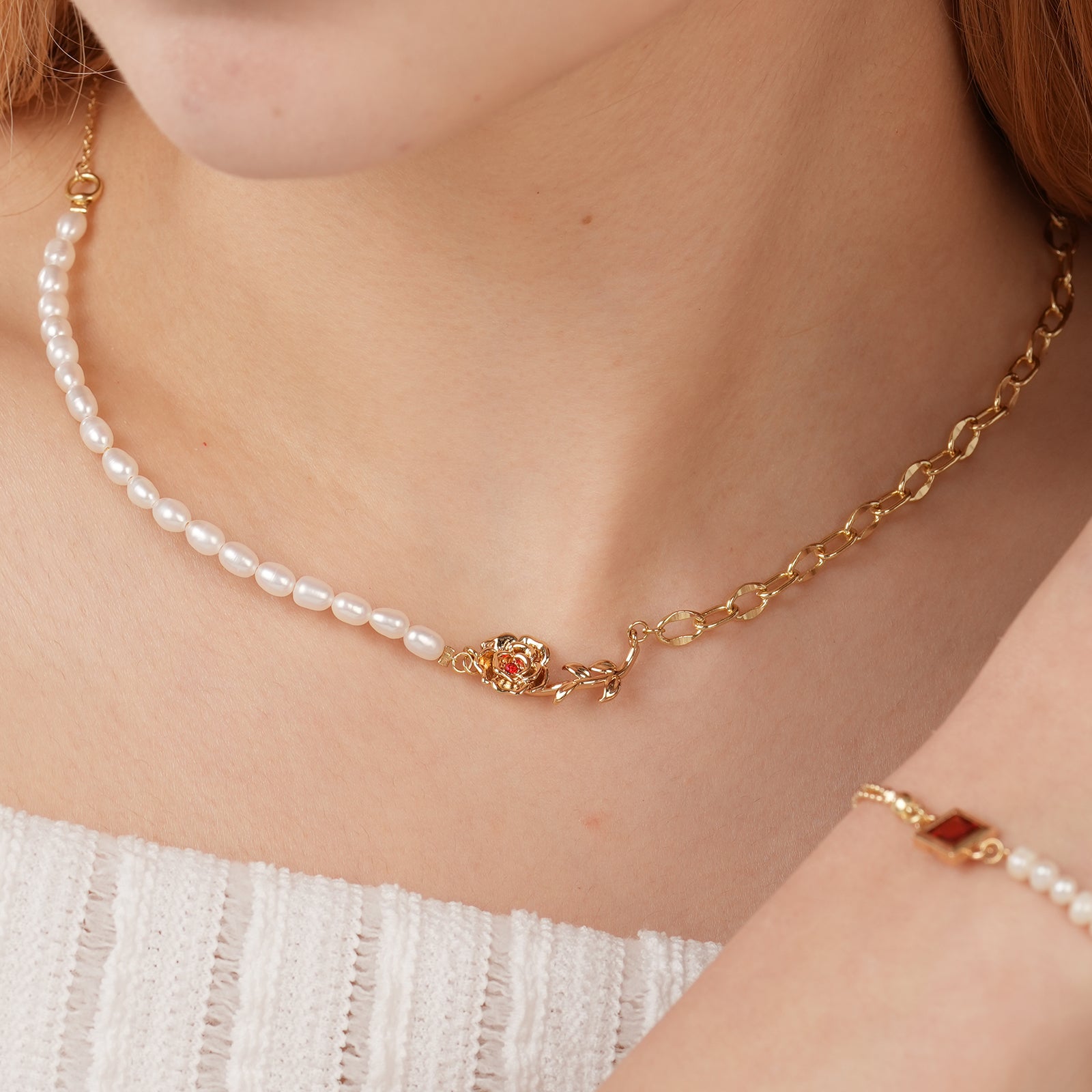 Personalized Natural Freshwater Pearl Birthday Flower Necklace-VibeCloset