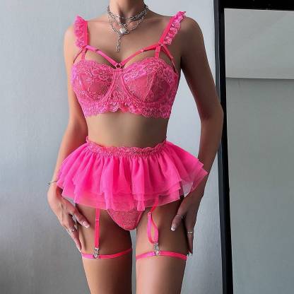 Spicy Red Lace Lingerie Bra&Garter skirt Set-SexBodyShop