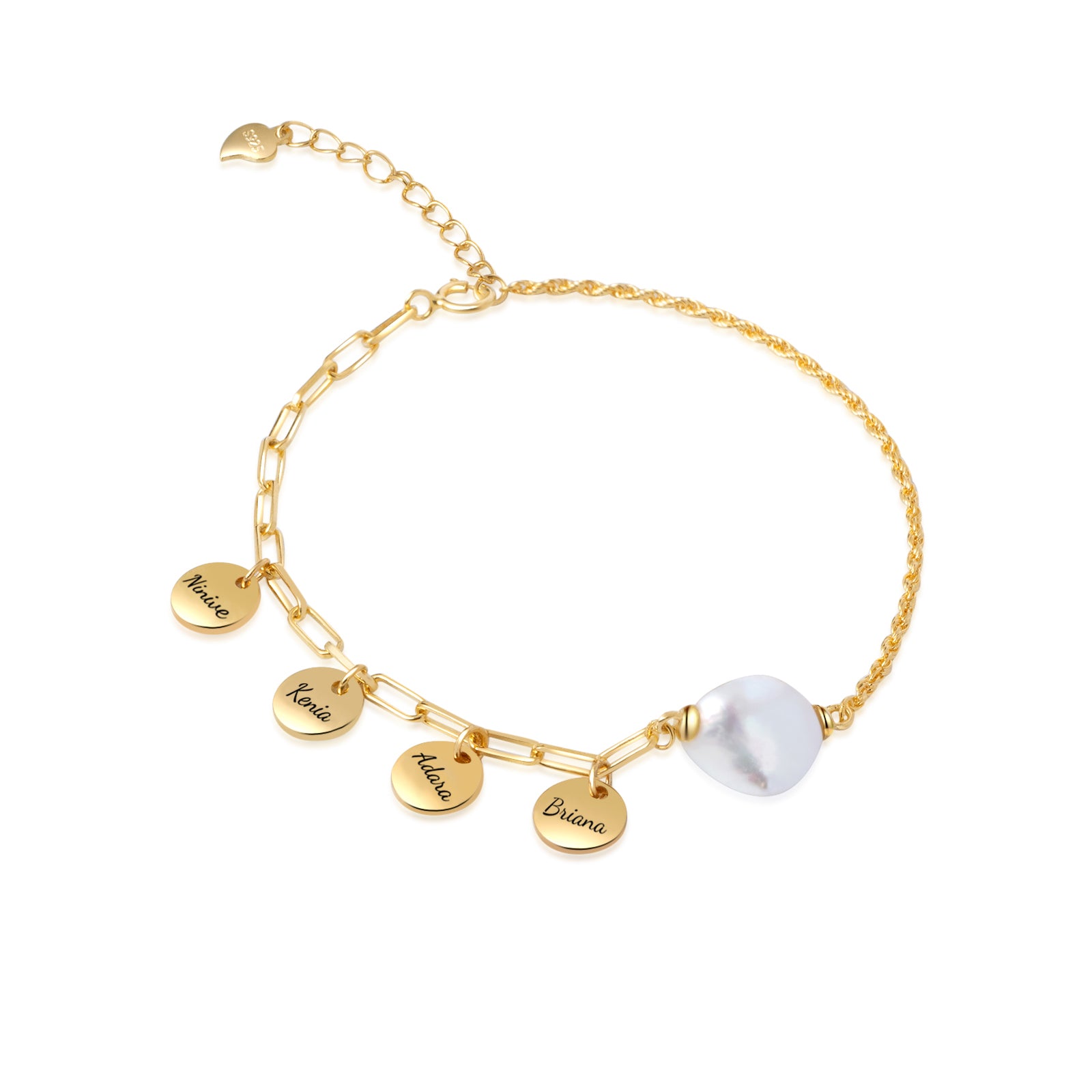 Personalized Names Charm Bracelet - Natural Baroque Pearl Paperclip Bracelet-VibeCloset