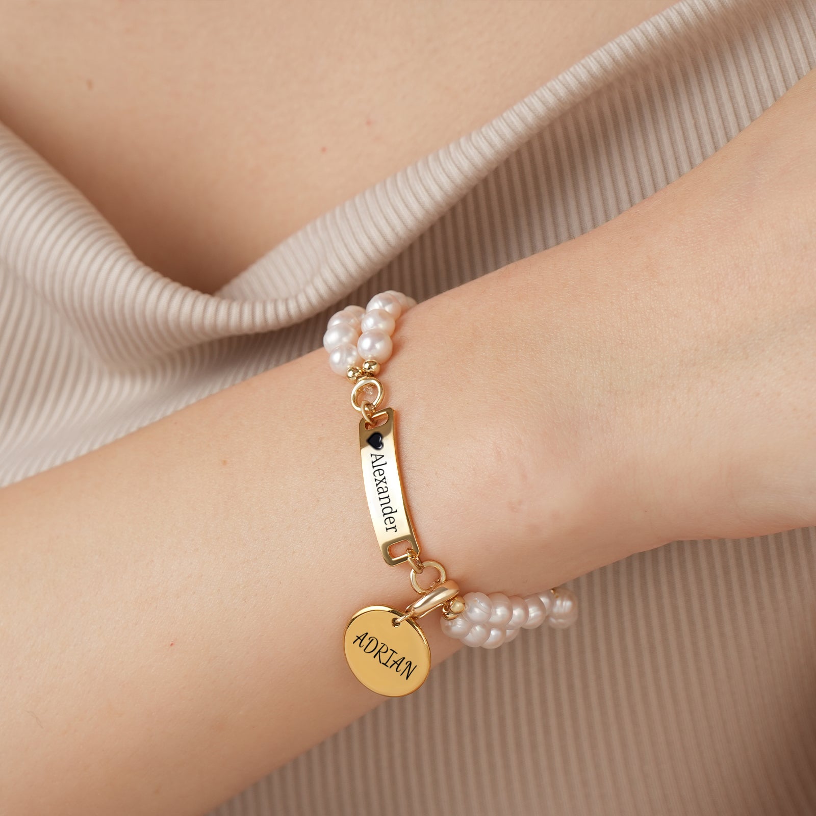 AAA White Freshwater Pearl Personalised Name Bar Strand Charm Pearl Bracelet-VibeCloset