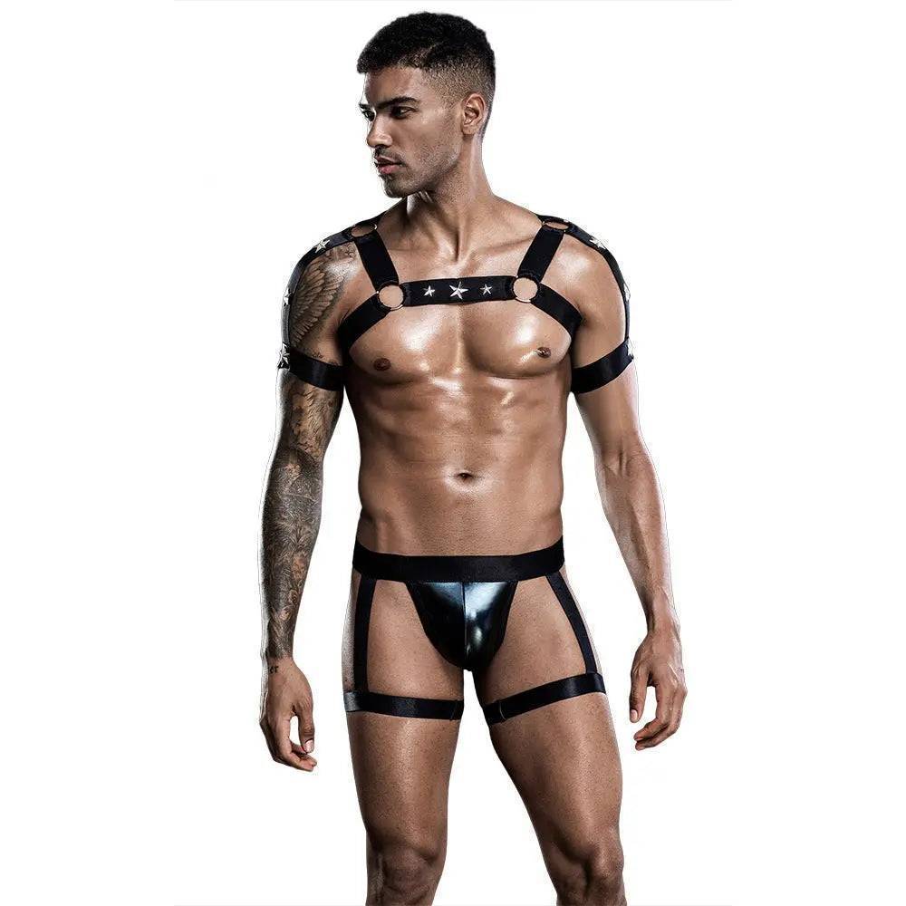 Men's Black Strappy Studded Harness&Thong-SexBodyShop