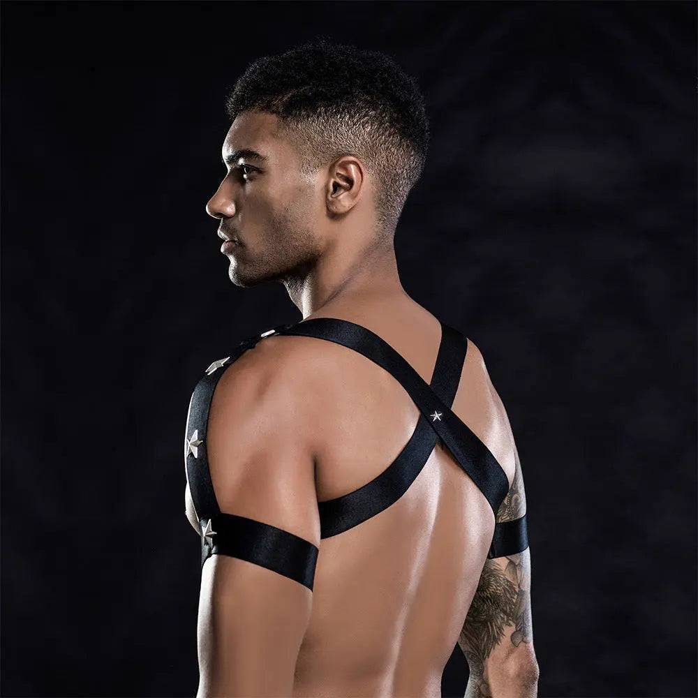 Men's Black Strappy Studded Harness&Thong-SexBodyShop