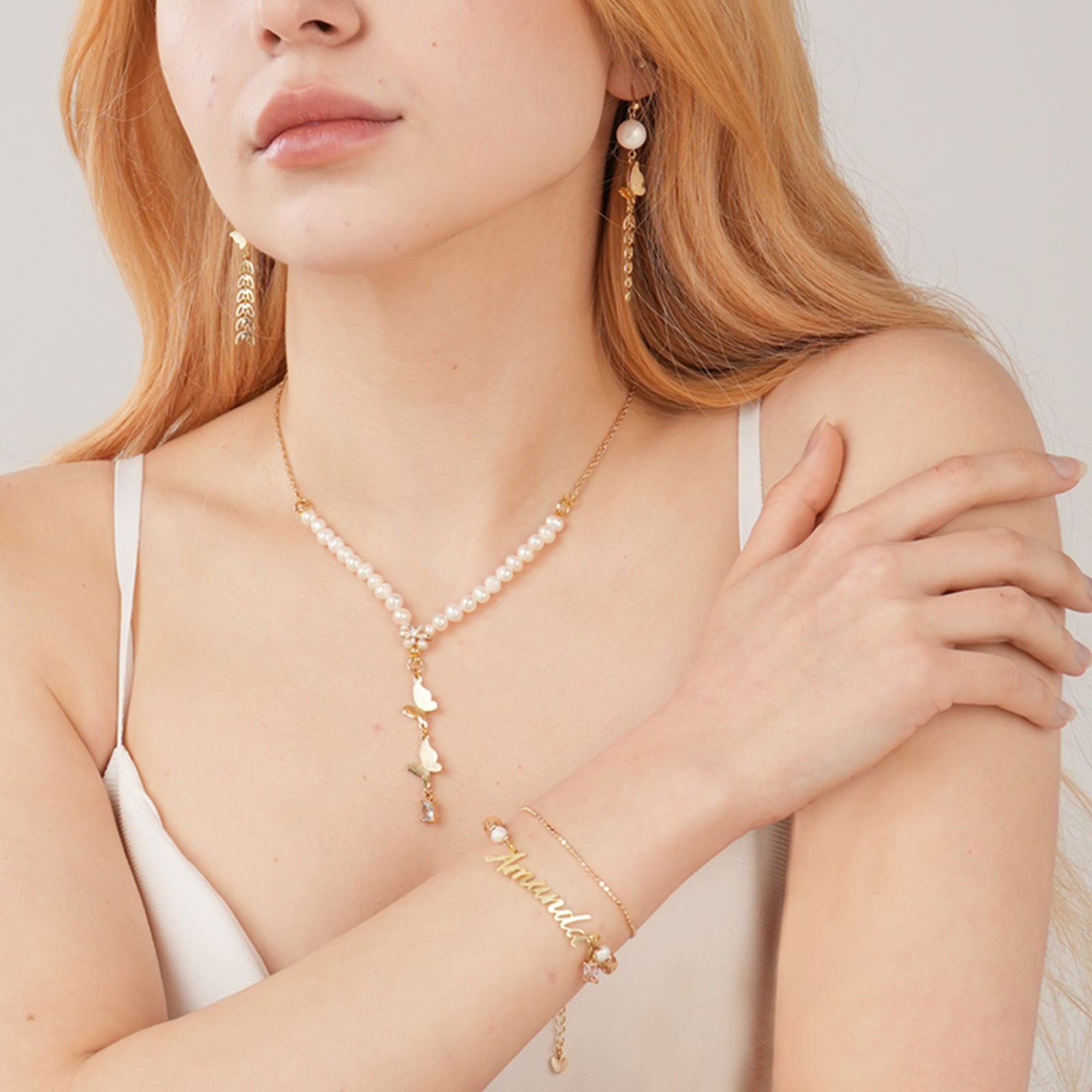 Natural Freshwater Pearl Double Layer Personalized Name Birthstone Bracelet-VibeCloset