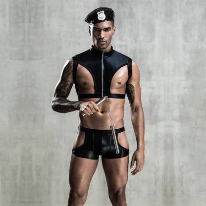 Men's A Black Sexy Serious Instructor  Costume&Nunchakus-SexBodyShop