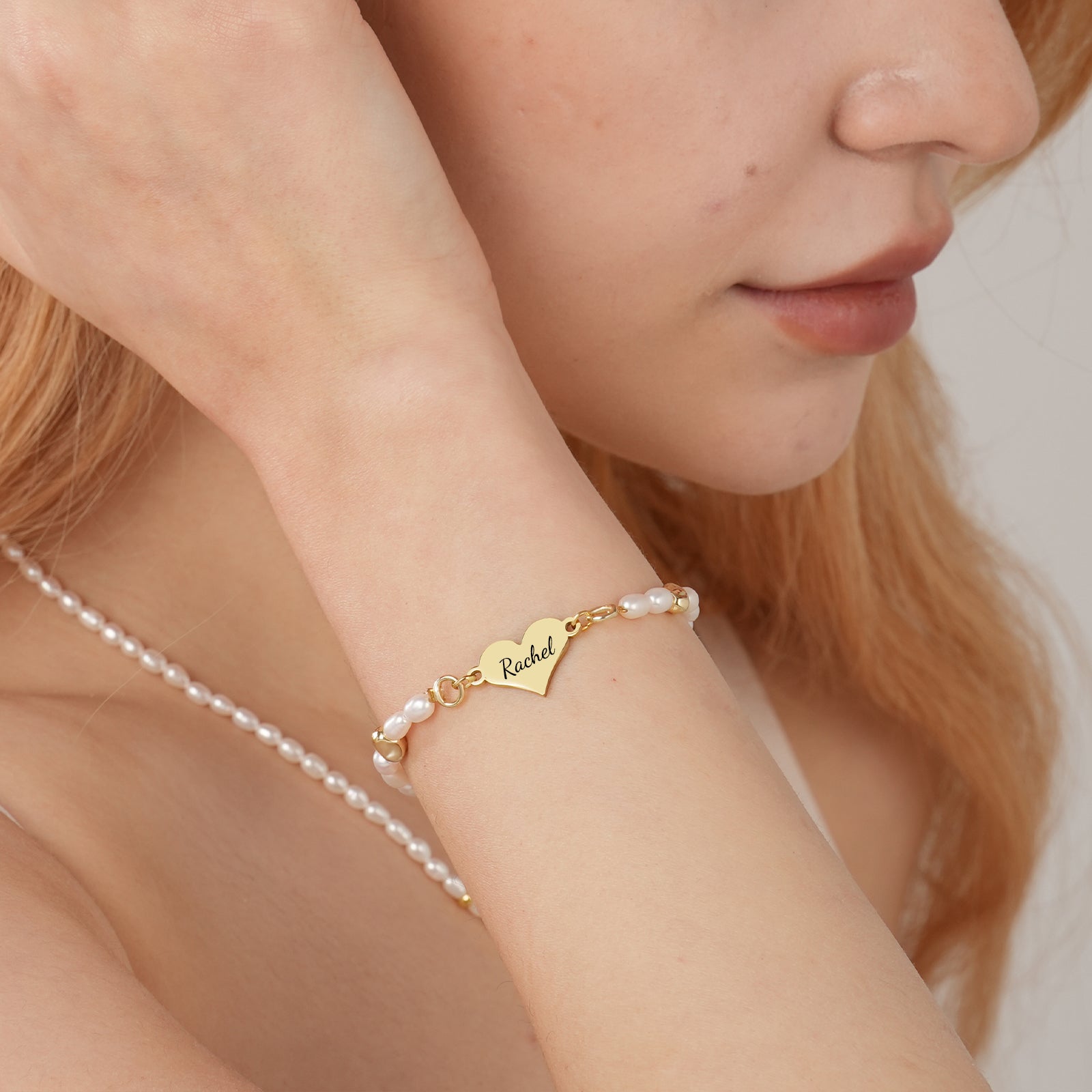 Engravable Heart Natural Freshwater Pearl Bracelet-VibeCloset