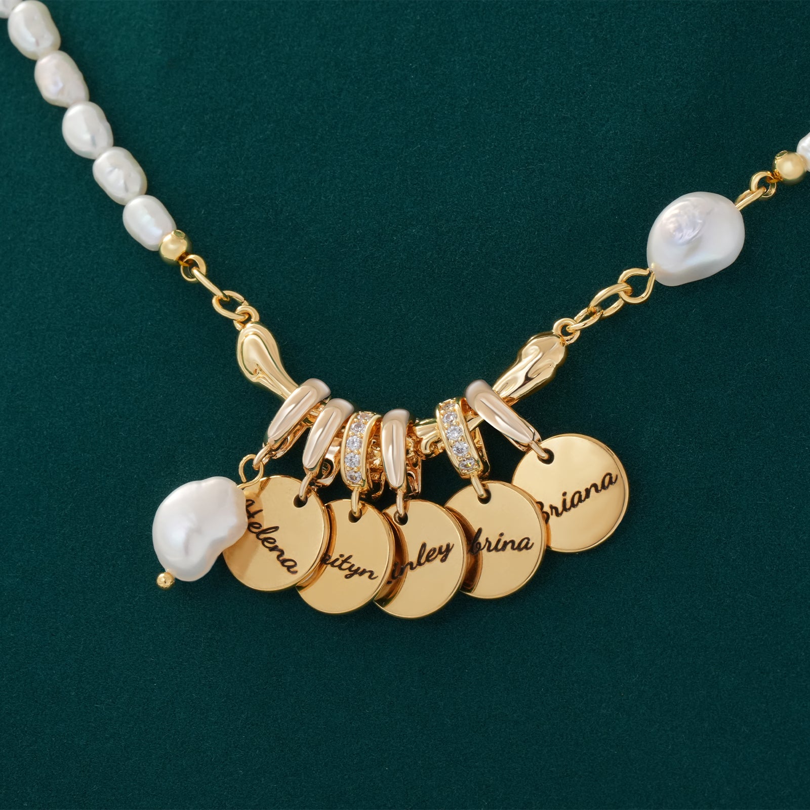 Personalized Family Name Disc Pendant - Natural Freshwater Baroque Pearl Necklace-VibeCloset