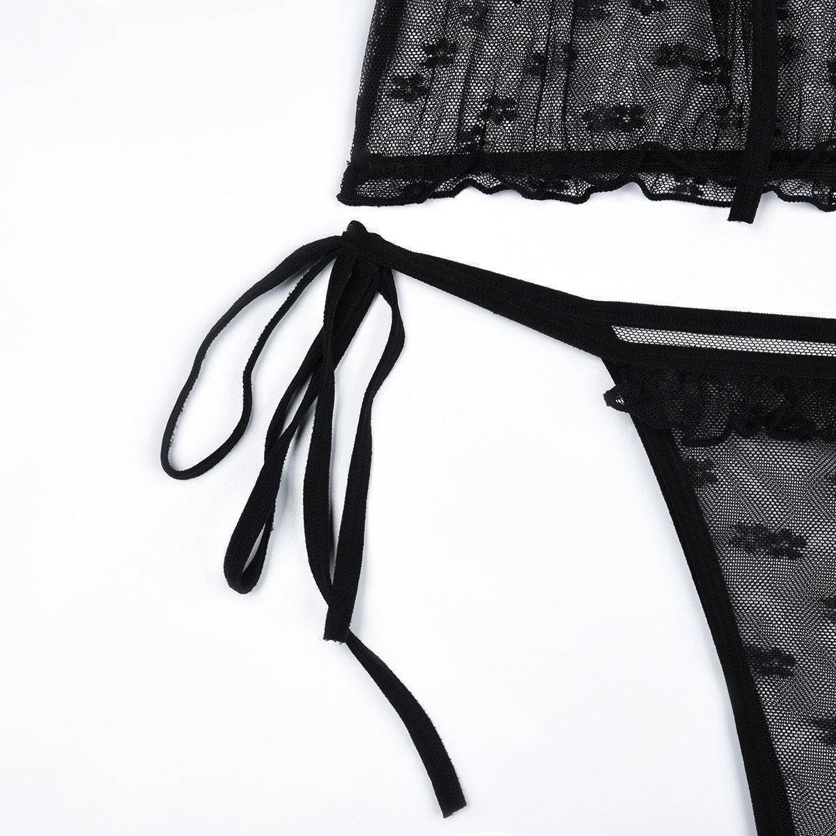 Cute Black Floral See Through Cami&Panty Set-SexBodyShop