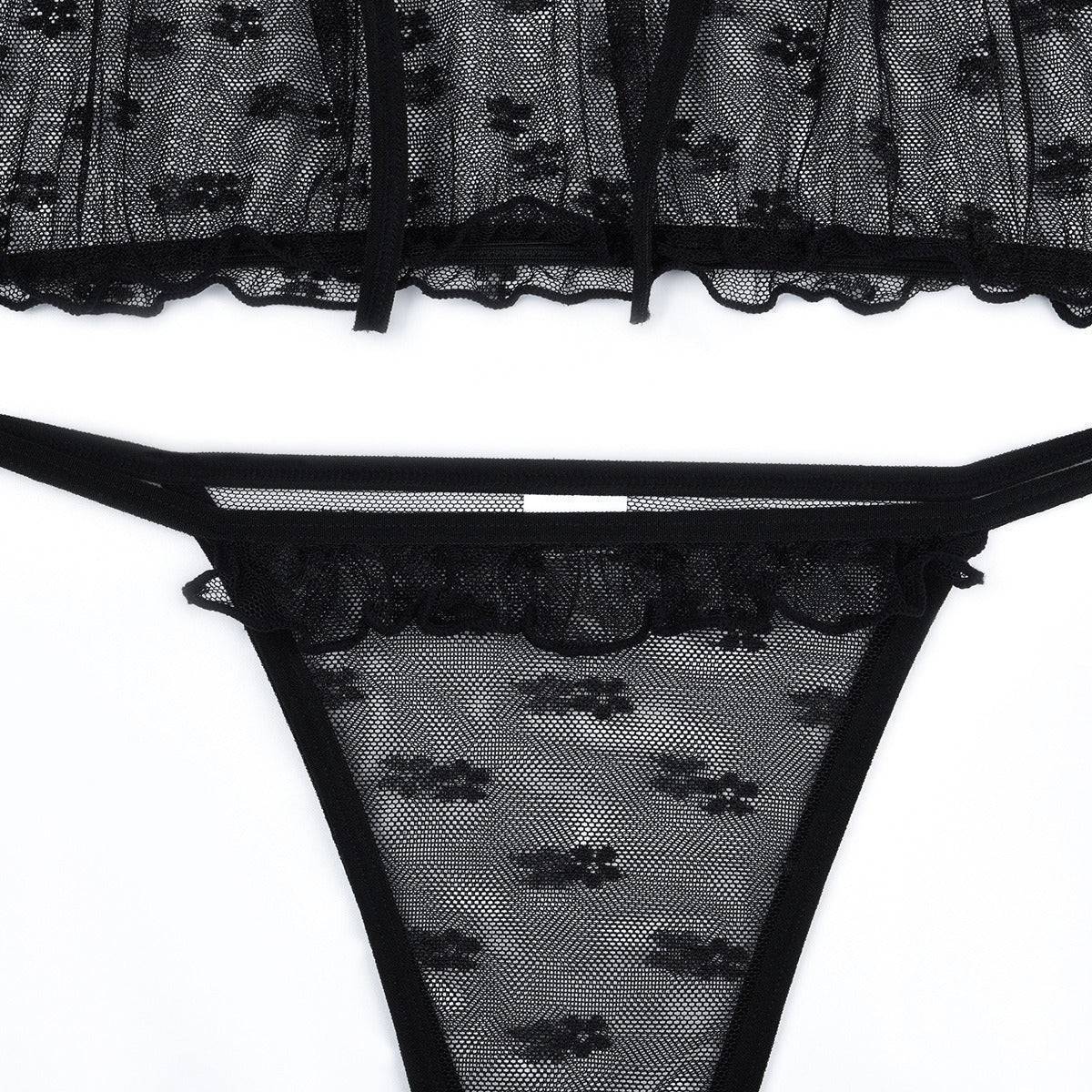 Cute Black Floral See Through Cami&Panty Set-SexBodyShop