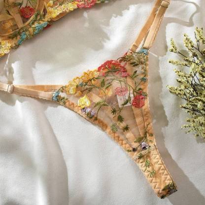 Yellow Flower See Through Bra&Panty Set-SexBodyShop