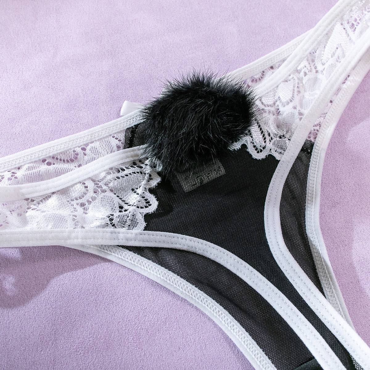 White&Black Lace Strappy Lingerie Bra&Garted Set-SexBodyShop