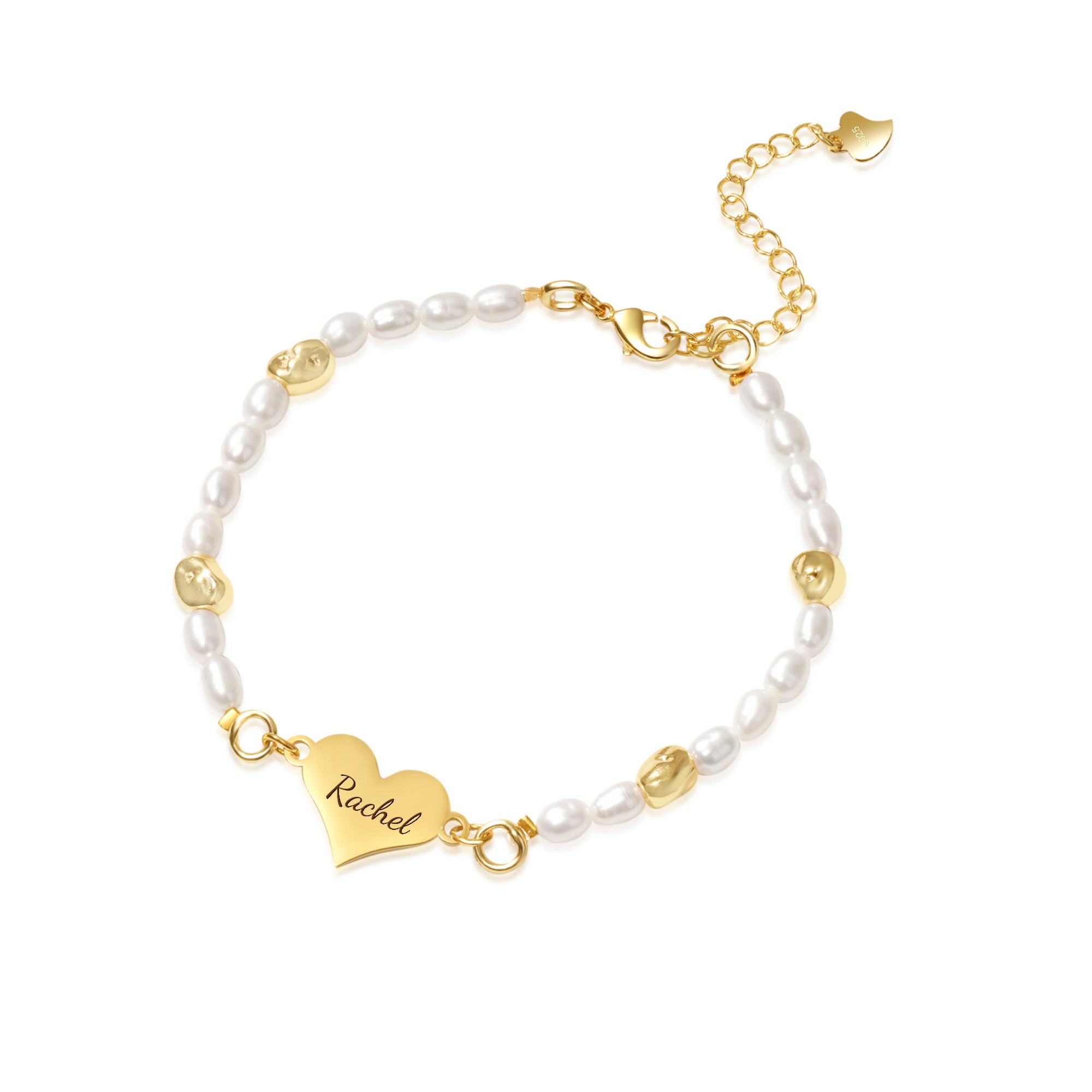 Engravable Heart Natural Freshwater Pearl Bracelet-VibeCloset
