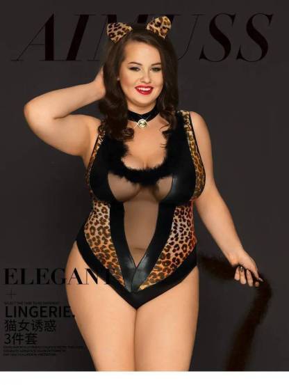 Plus Size Cat Girl Black Leopard Great Uniform Costume-SexBodyShop