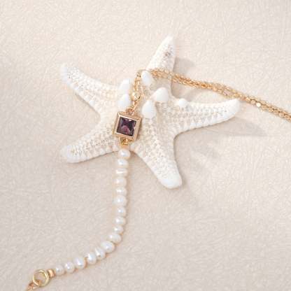 Freshwater Pearl 14K Gold Double Chain Personalized Birthstone Bracelet-VibeCloset