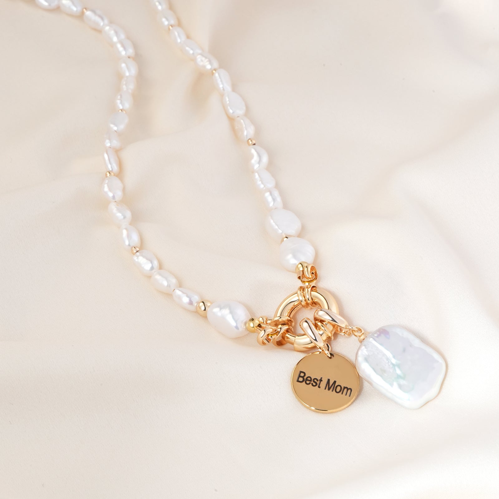 Personalized Baroque Pearl Necklace with Custom Name Disc-VibeCloset