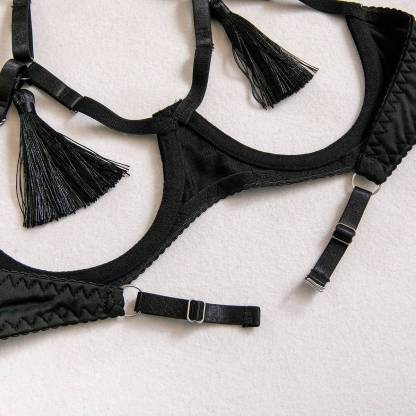 Black Open Cup Strappy Choker Bra&Panty Set-SexBodyShop