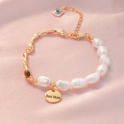Personalized Name Disc Charm Bracelet - Natural Baroque Pearl Tiger's Eye Bracelet-VibeCloset