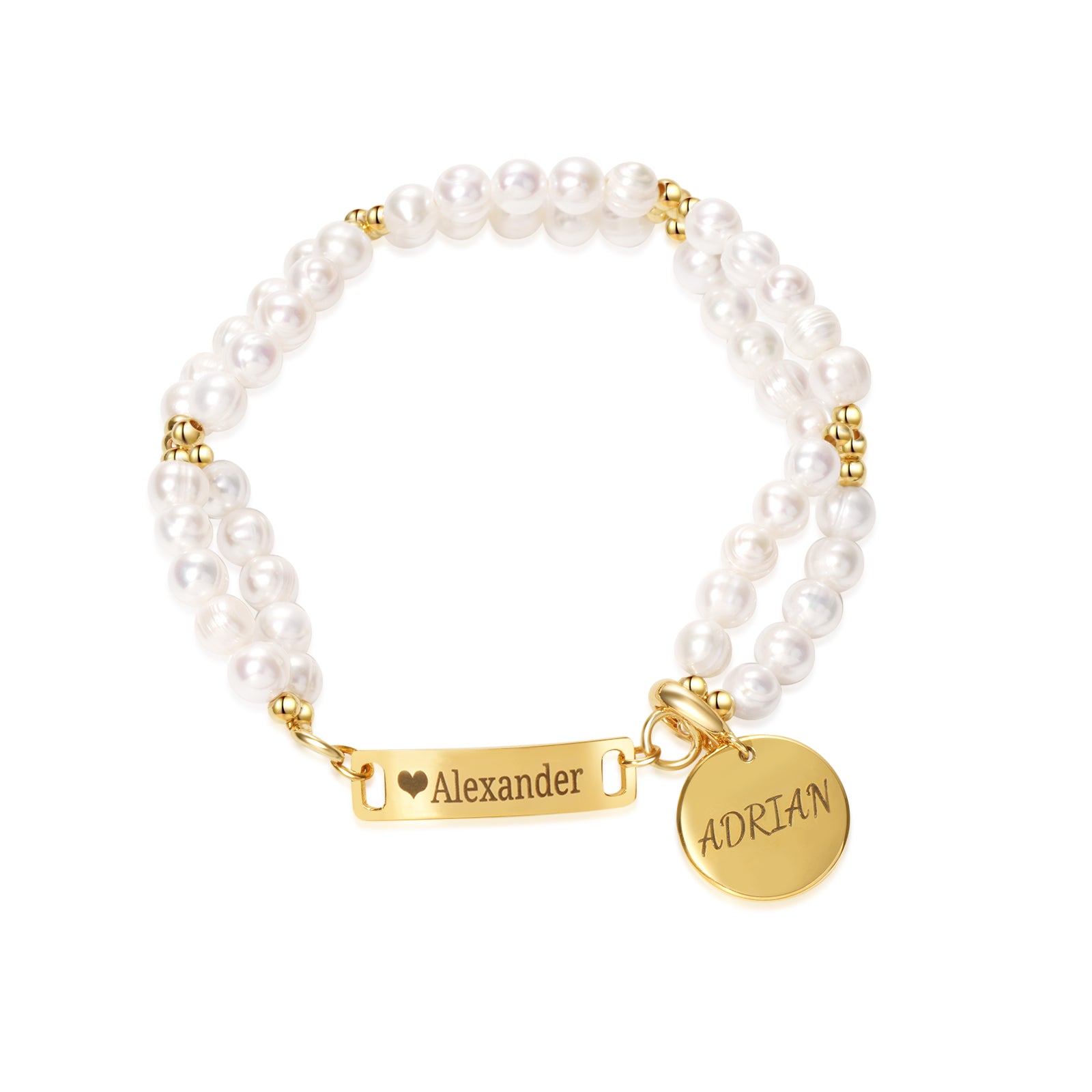 AAA White Freshwater Pearl Personalised Name Bar Strand Charm Pearl Bracelet-VibeCloset