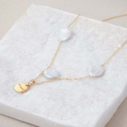 Baroque Pearl Personalized Name Disc Pendant Necklace-VibeCloset