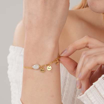 Personalized Names Charm Bracelet - Natural Baroque Pearl Paperclip Bracelet-VibeCloset