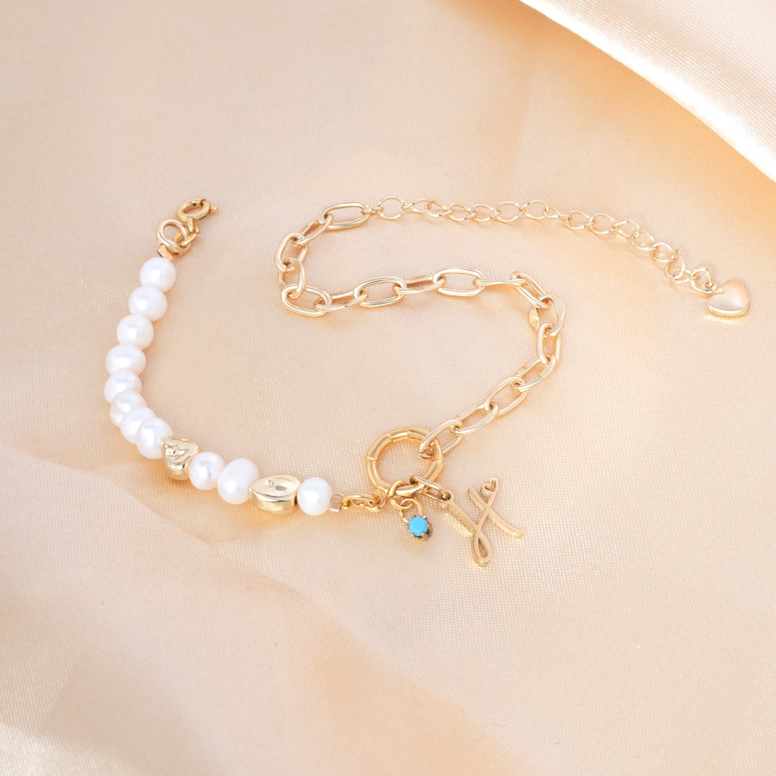 Freshwater Pearl Paperclip Personalized Birthstone and Initial Bracelet-VibeCloset