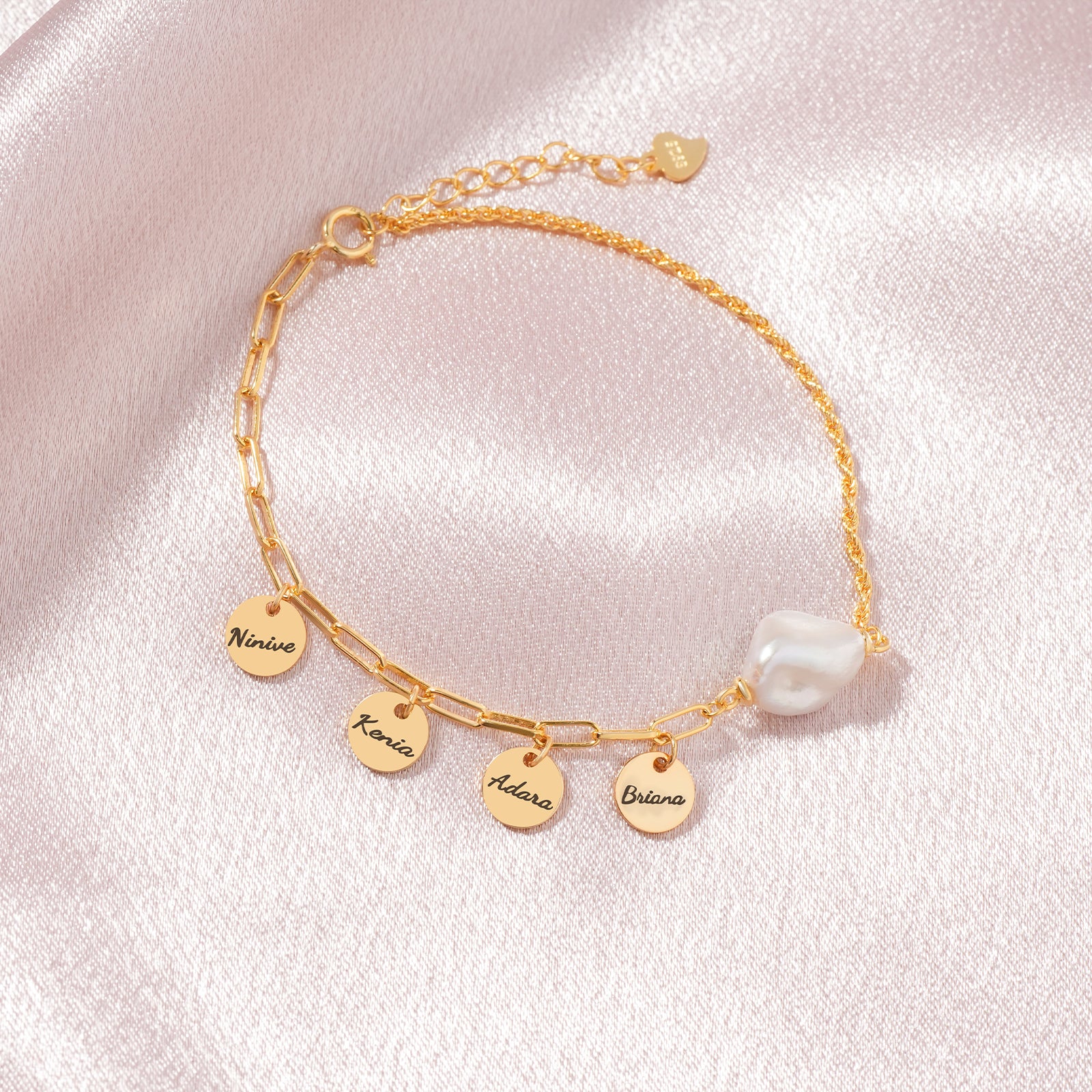 Personalized Names Charm Bracelet - Natural Baroque Pearl Paperclip Bracelet-VibeCloset