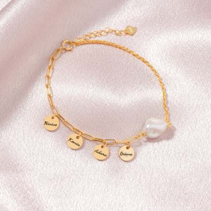 Personalized Names Charm Bracelet - Natural Baroque Pearl Paperclip Bracelet-VibeCloset