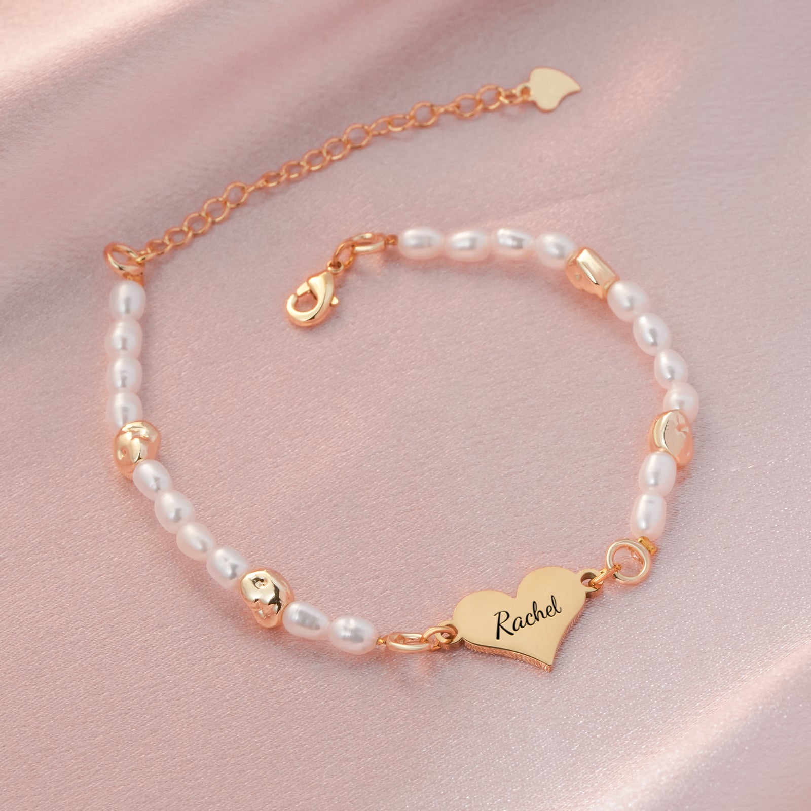 Engravable Heart Natural Freshwater Pearl Bracelet-VibeCloset