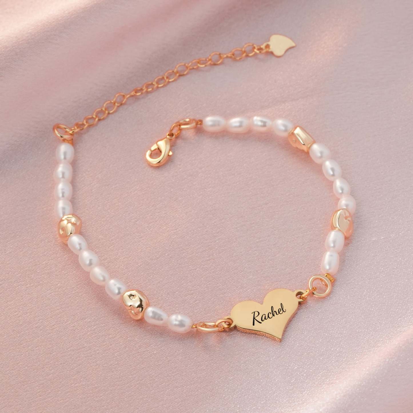 Engravable Heart Natural Freshwater Pearl Bracelet-VibeCloset